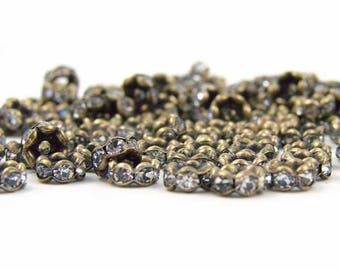10 metal beads and rhinestones glass 6mm