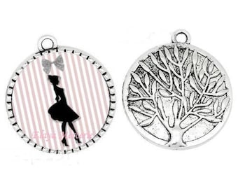 Pendant cabochon resin silhouette, pink 25mm