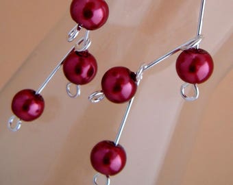 Earrings 'cascade beads' Burgundy renaissance, silver metal