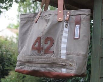 XL tote bag "Martial" unique, leather handles