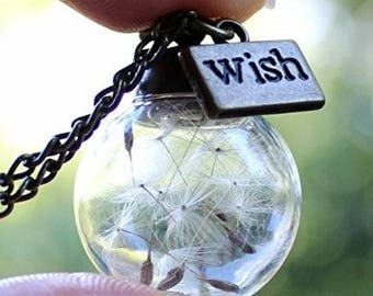 Dandelion,Wish,necklace,silver,charm,pendant,chain,jewelry,globe,glass,flower,charm