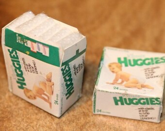 Vintage Dollhouse Miniatures - Realistic Doll Props- 3D - HUGGIES - Mini Diapers Display- Model House Baby Accessories