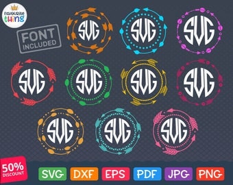 ARROW MONOGRAM Frame Svg files download Circle Arrow Frame Svg for Cricut Round Arrows Svg Monogram Border Silhouette Dxf Digital Clip Art