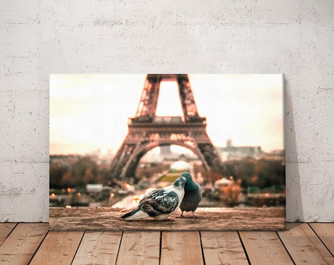 Love doves canvas, Paris painting, Eiffel decor, Large art print, Interior decor, Wall decor, Gift for her, home design, Gift