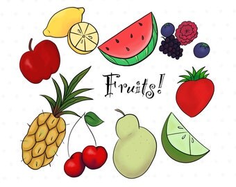 Fruit Clip Art Grape Watermelon Pear Strawberry Cherry Lemon