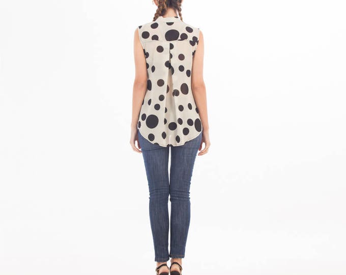 Polka Dot Top - Top Sleeveless Button - Polka Dot Blouse - Polka Dot Clothing - Women Clothing - Chiffon Top - Blouse with Button