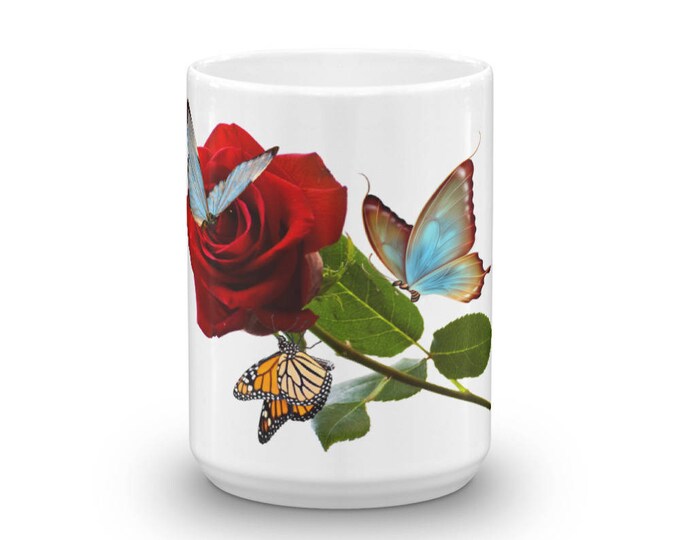 Butterflies & Rose Coffee Mugs for Coffee Lovers, Gifts for Teachers, Mom, Friend, Grandma, Ceramic, Girls, Women, CoffeeShopCollection