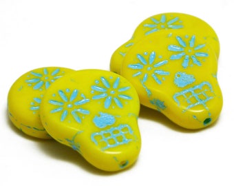 Sugar Skull Beads - 20x17 - Czech Skull Beads - Czech Glass Beads - Yellow Skull Beads - Czech Beads - Picasso Beads - 4pcs (2228)