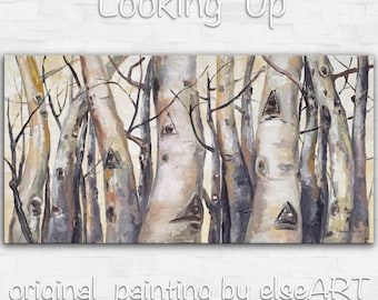 Sale Original art Abstract Painting large Oil Painting, aspen tree art fall Landscape Painting by tim lam 48x24x1.4