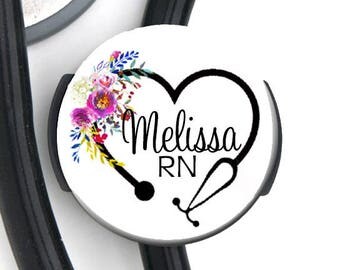 Stethoscope ID Tag - Floral RN Stethoscope - Steth Tag / ID Tag / Nurse Badge / Nurse Gift / Doctor Gift