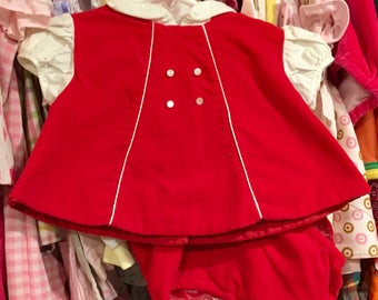 Red Velvet Dress and Bloomers 0/3 Months
