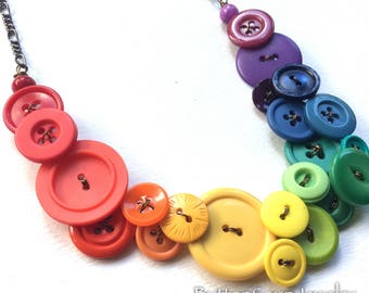 Rainbow Spectrum Button Statement Necklace - Big Bright Colorful Bib Necklace