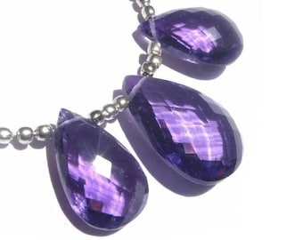50% Off Sale 3Pc set of AAA Amethyst Faceted Pear Shaped Briolettes 16x11 - 19x14mm approx