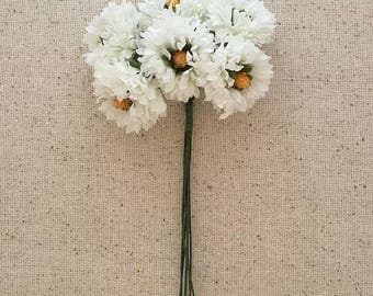 Fabric Millinery Flowers From Austria 6 White Ruffled Flowers A-5W