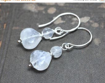 SALE Moonstone Earrings Rustic Jewelry White Gemstone Earrings Silver Earrings