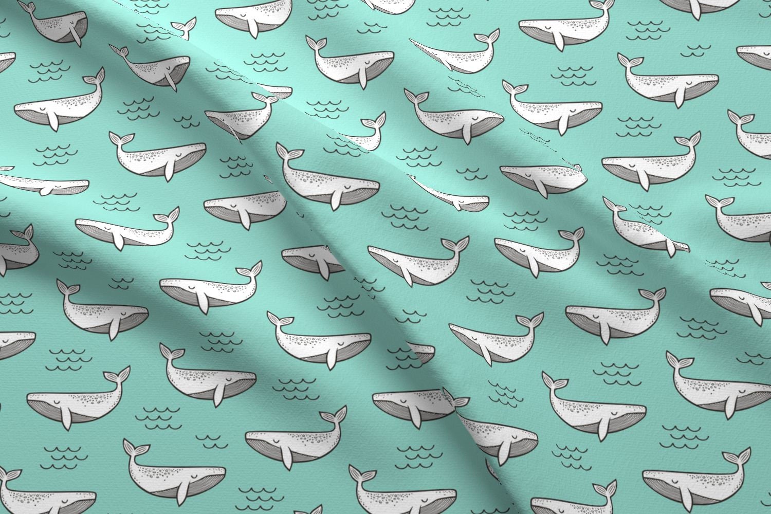 Ocean Fabric - Whales On Mint Green By Caja Design - Whale Cotton ...