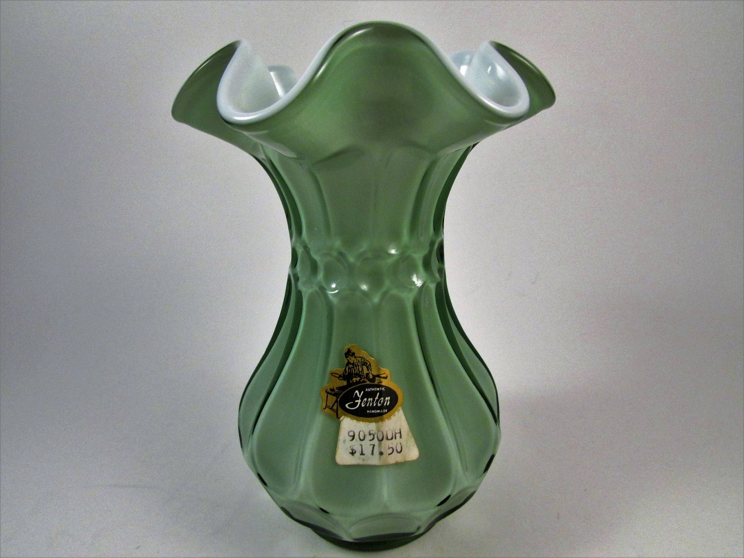 Vintage Fenton Glass Vase Heritage Green Overlay Original