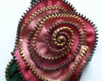 Salmon / Coral and Pink Floral Brooch / Zipper Pin by ZipPinning - 3120