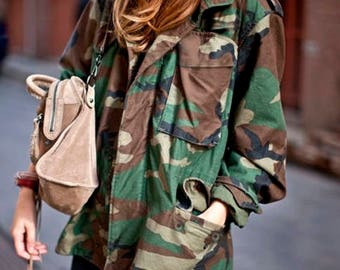 Camo Jacket Vintage Army Jacket Military Issued Button Down Shirt Jacket Small Medium Large