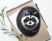 Hand Painted Pebble Art, Raccoon Painting, Painted Stone Animal Stone, Pet Rock Art Miniature Art Home Decor