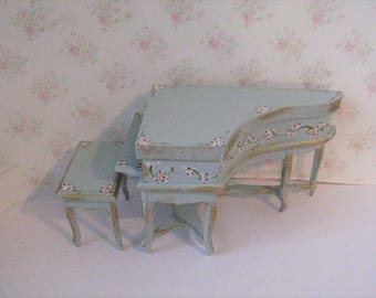 Dollshouse Piano, small baby grand, Tiny grand piano,, , duck egg blue, dollhouse miniature, twelfth scale, music room