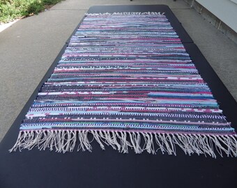 Hand Crafted Rag Rug Navy, Hot Pink, Teal Multi 25" x 51"