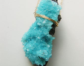 SALE Hemimorphite Druzy Gold Necklace OOAK