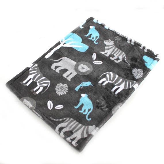 Blue Zoo Blanket / Personalized Baby Mini Blanket Lovie Boy - Blue Gray Zoo Animal Minky Blanket // Name Baby Blanket / Baby Shower Gift