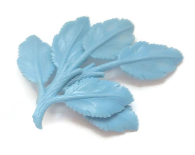 Medium Blue Plastic Leaves Brooch Molded Plastic Layered Dimensional 1940s Vintage