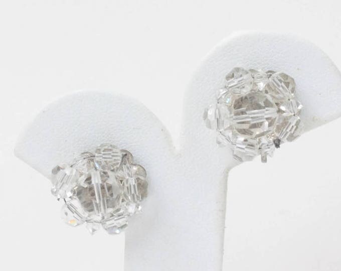 AB Crystal Bead Cluster Earrings Clip On Style Vintage Bridal Wedding Special Occasion