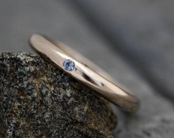 Gold Stacking Ring with Flush Set Yogo Gulch Sapphire- 18k Recycled White Gold Reserved Order