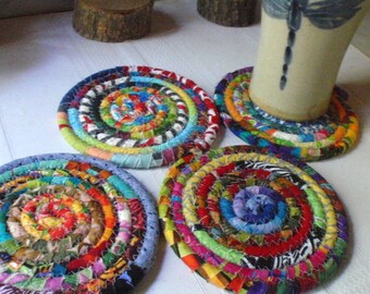 Multicolored Bohemian Coiled Coasters - Set of 4 - Handmade by Me