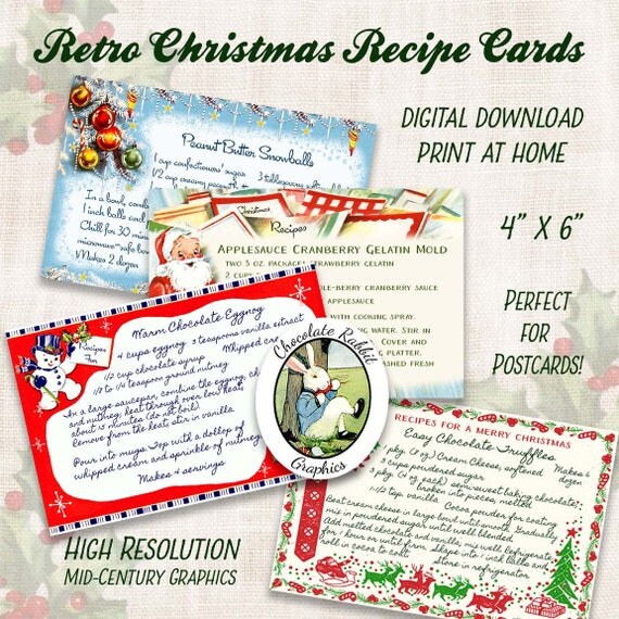 retro christmas recipe cards printable recipe cards digital