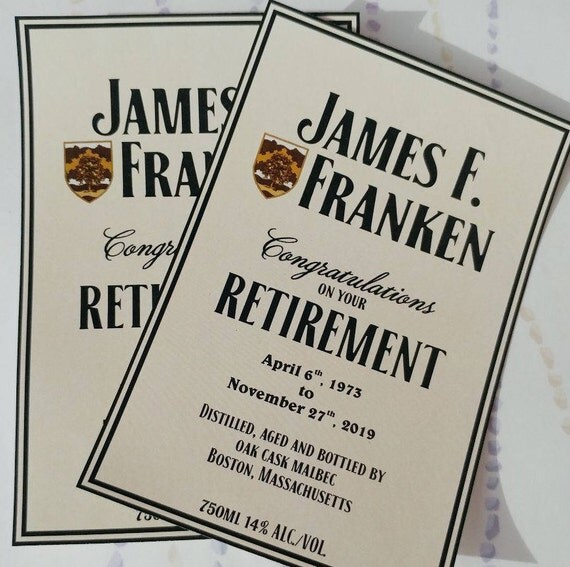 retirement wine and liquor labels sized to fit your bottles