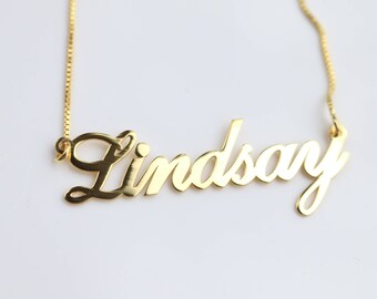 Personalized Gold Name Necklace, Gold Plated Name Necklace, Cursive Name Necklace, Nameplate Necklace, Name On Chain