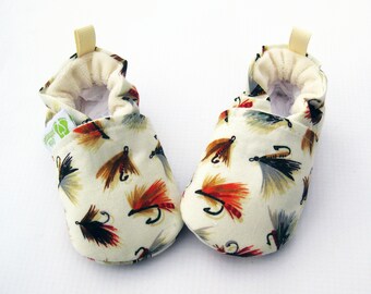 Classic Fly Fishing /All Fabric Soft Sole Baby Shoes / Made to Order / Babies