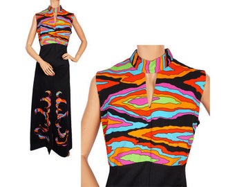 Vintage 1960s Maxi Dress - Psychedelic Print - M