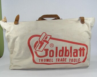 Canvas Capenter's Bag with Leather Handles Goldblatt Trowel Trade Tools Flea Market Tote Vintage Canvas Tote Bag
