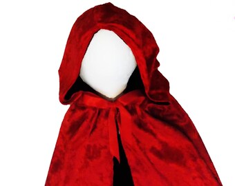 Little Red Riding Hood Cape: Black and Red cape with oversized hood, birthday party, halloween costume
