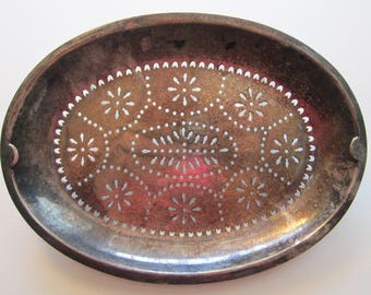 vintage silver plated tray - pierced base - insert - oval shaped silver plated tray