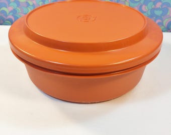 Vintage Retro 70s Orange Tupperware Round Container 1346-4 & Lid 1337-9