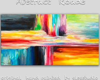 Sale Original Abstract Painting Wall Art Oil Painting 48"x24" Canvas Original Modern Home Deco, Wall Hanging, Abstract Colors by Tim Lam