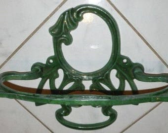 French Antique Graniteware Art Nouveau Architectural Wall Mount, Green Enamelware, Large