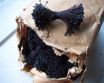 One Bunch Antique Ceramic Tiny Double Tipped Flower Stamens Black (A-4415/3 Box 2)