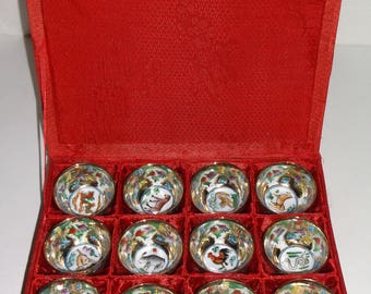 Vintage Chinese Horoscope Boxed Set of 12 Tiny Porcelain Bowls