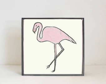 flamingo bird tropical nursery prints- tropical decor- bird print- boho nursery- jungle nursery art block nursery decor redtilestudio