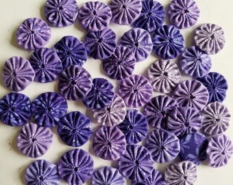 40 Assorted Purple Prints 1 inch Fabric Miniature Yo Yos Applique Quilt Pieces Scrapbooking Embellishments