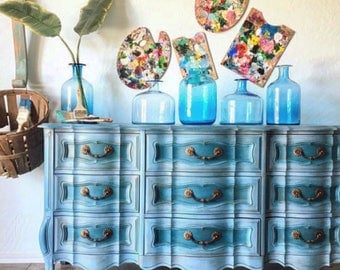 FREE SHIPPING Turquoise Vintage French Provincial Dresser