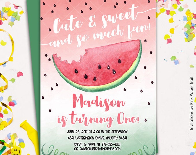 Watermelon Birthday Party Invitation Summer Sweet Watermelon Printable Birthday Invitation