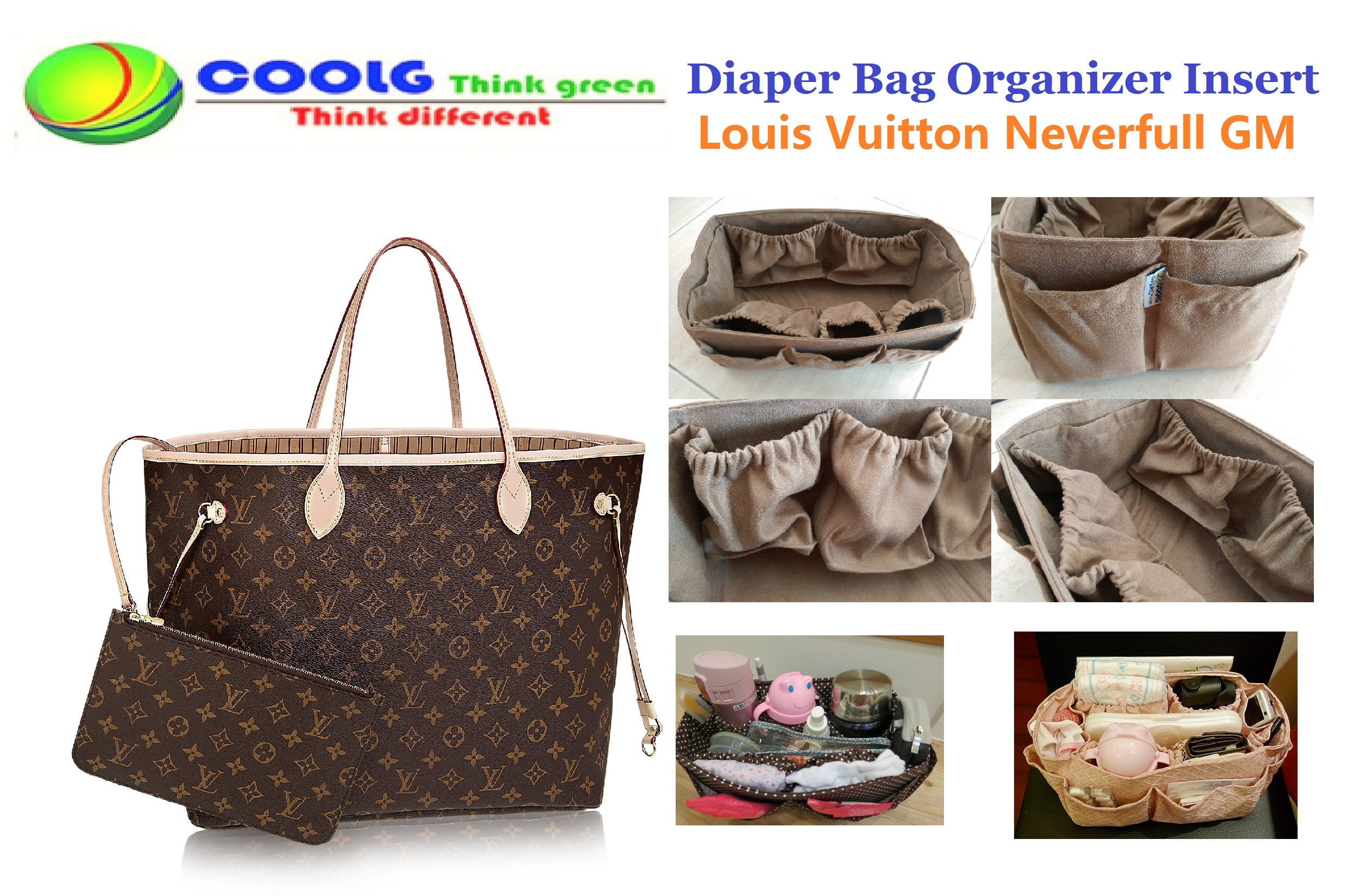 Diaper Bag Organizer Insert For LV Neverfull GM 30x17cm totes